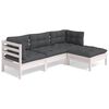 vidaXL Muebles de jard&iacute;n 4 pzas con cojines blanco madera de pino