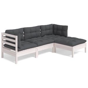vidaXL Muebles de jard&iacute;n 4 pzas con cojines blanco madera de pino
