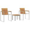 vidaXL Tumbona 3 uds. Madera de teca s&oacute;lida y acero inoxidable Marr&oacute;n