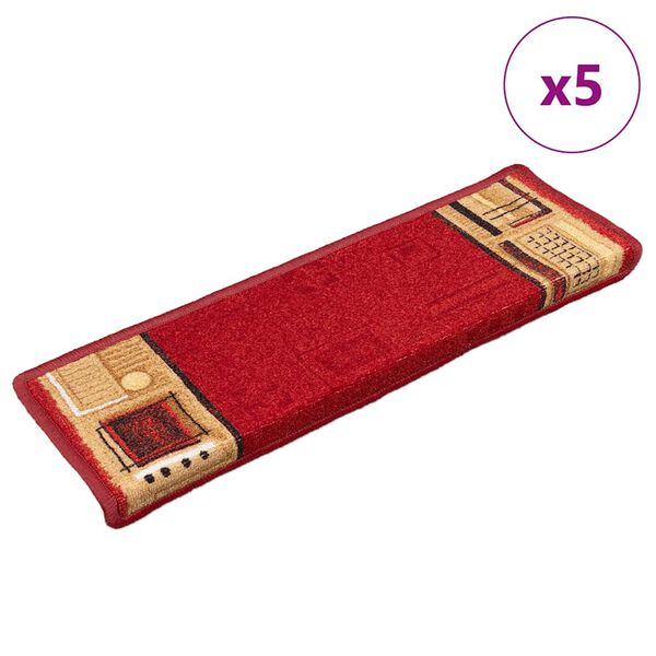 vidaXL Alfombrillas de escalera autoadhesivas 5 uds rojo 65x21x4 cm