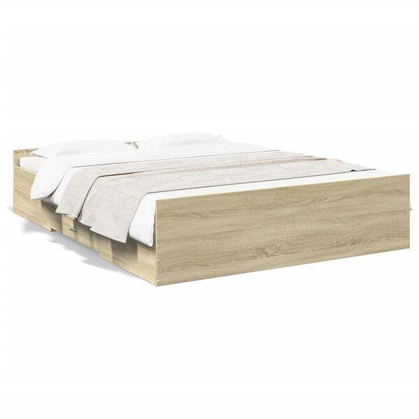 vidaXL Cama con cajones madera ingenier&iacute;a roble Sonoma 150x200 cm