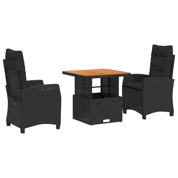 vidaXL Set comedor de jardín 2 pzas con cojines ratán sintético negro