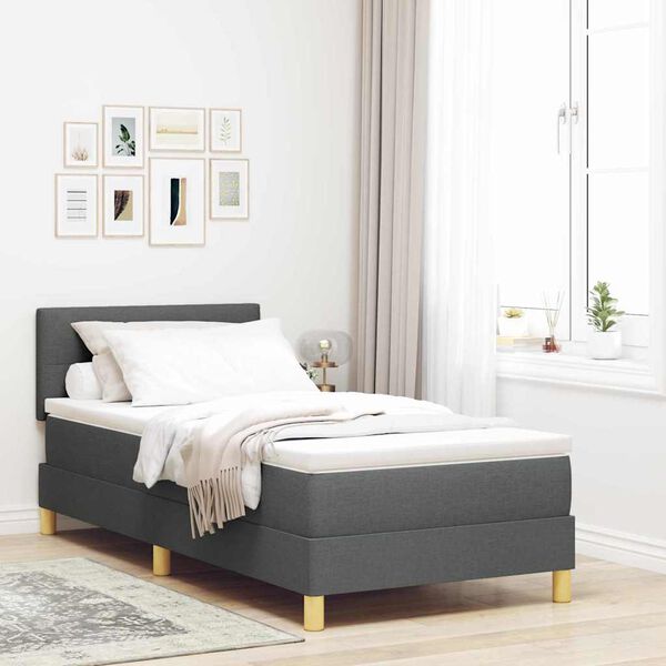 vidaXL Cama Box Spring LED con colch&oacute;n Gris oscuro 90 x 200 cm tela