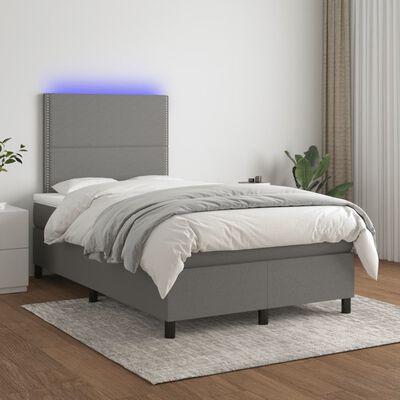 vidaXL Cama box spring con colchón y LED tela marrón oscuro 120x190 cm