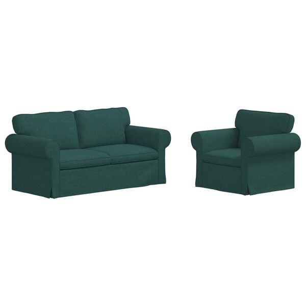 vidaXL Sof&aacute; 2 pcs Verde oscuro 175 x 82 x 80 cm tela
