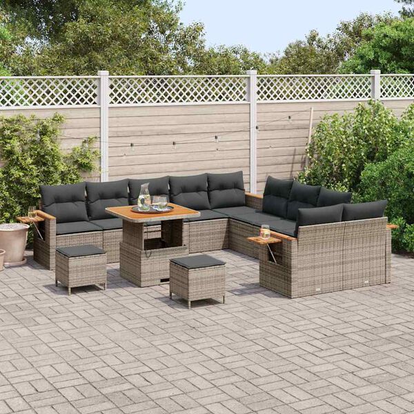 vidaXL Conjunto de sof&aacute;s de jard&iacute;n 17 pcs Gris rat&aacute;n sint&eacute;tico