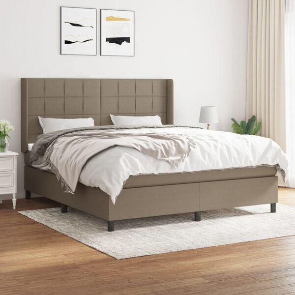 vidaXL Cama box spring con colch&oacute;n tela gris taupe 160x200 cm