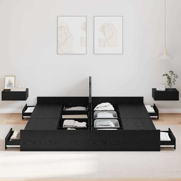 vidaXL Cama con almacenamiento con cabecera Roble Negro 180 x 200 cm