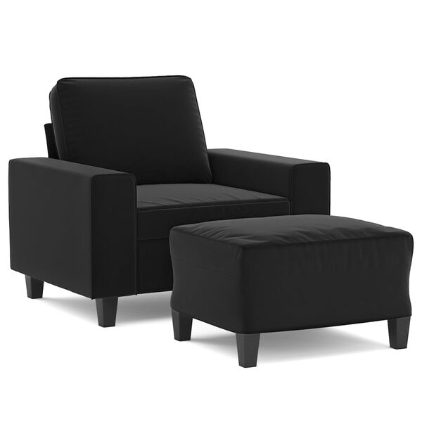 vidaXL Sill&oacute;n con taburete tela de microfibra negro 60 cm