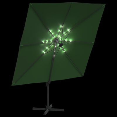 vidaXL Sombrilla voladiza con LED verde 400x300 cm