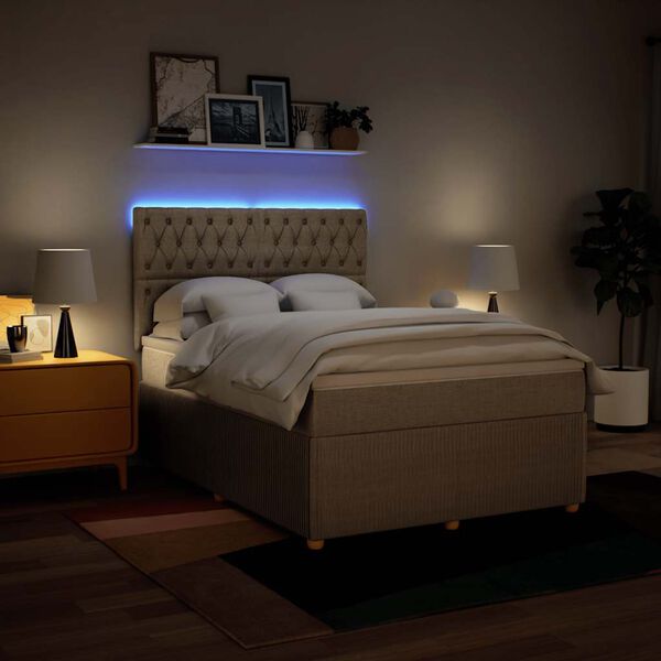 vidaXL Cama box spring con colch&oacute;n tela color crema 160x200 cm