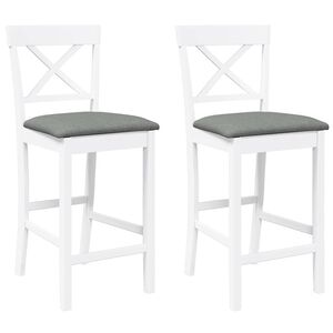 vidaXL Taburetes de bar con cojines, 2 unidades, madera maciza blanca, goma