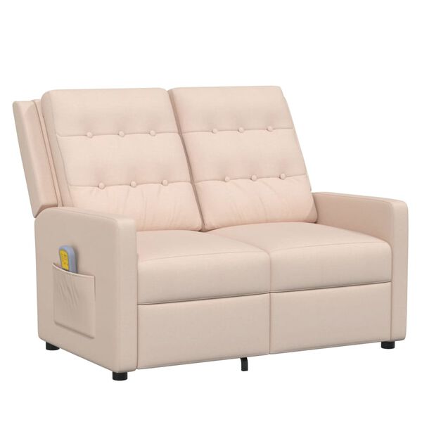 vidaXL Sillón reclinable de masaje de 2 plazas tela crema