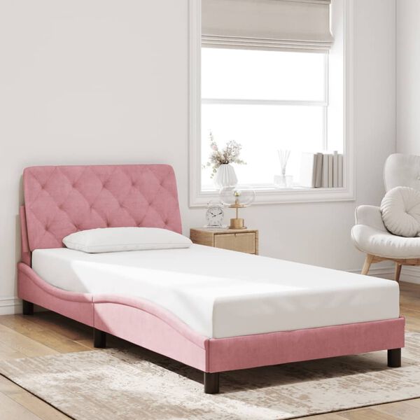 vidaXL Estructura de cama con LED sin colch&oacute;n terciopelo rosa 100x200 cm