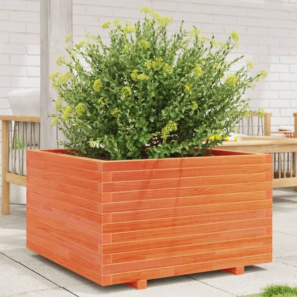 vidaXL Jardinera madera maciza de pino marr&oacute;n cera 80x80x49,5 cm
