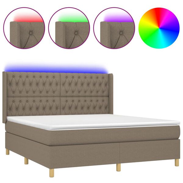 vidaXL Cama box spring colch&oacute;n y luces LED tela gris taupe 160x200 cm