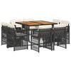 vidaXL Set de comedor de jard&iacute;n 9 pzas y cojines rat&aacute;n sint&eacute;tico negro
