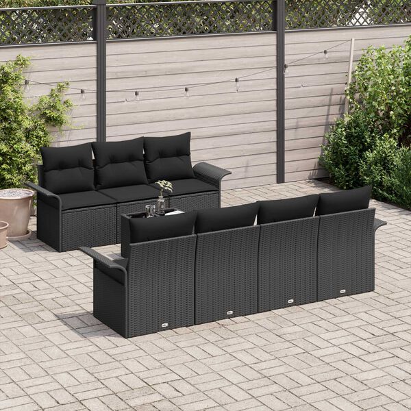 vidaXL Conjunto de sof&aacute;s de jard&iacute;n 8 pcs Negro rat&aacute;n sint&eacute;tico