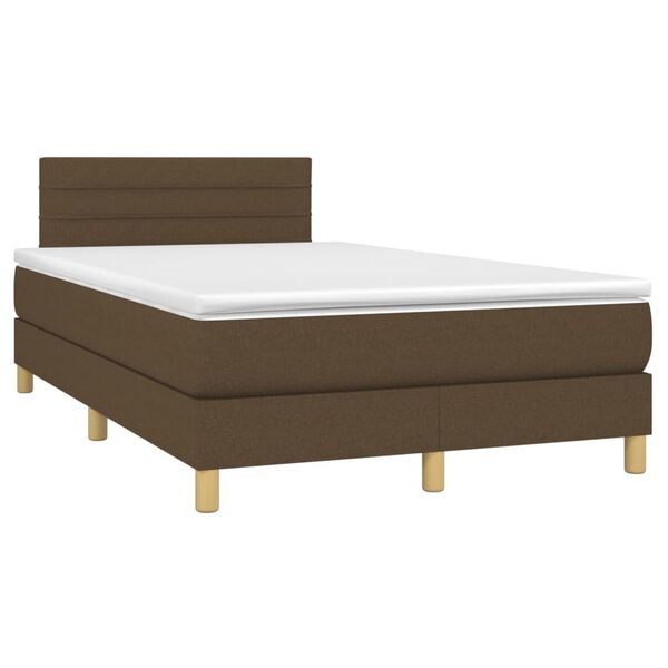 vidaXL Cama box spring con colch&oacute;n y LED tela marr&oacute;n oscuro 120x200 cm