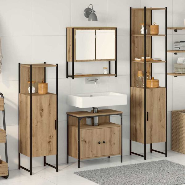 vidaXL Juego de muebles de ba&ntilde;o con estante 4 pcs Roble artisan