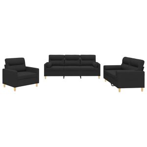 vidaXL Juego de sof&aacute;s con cojines 3 piezas tela negro