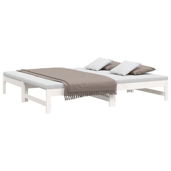 vidaXL Sofá cama extraíble madera maciza de pino blanco 2x(75x190) cm
