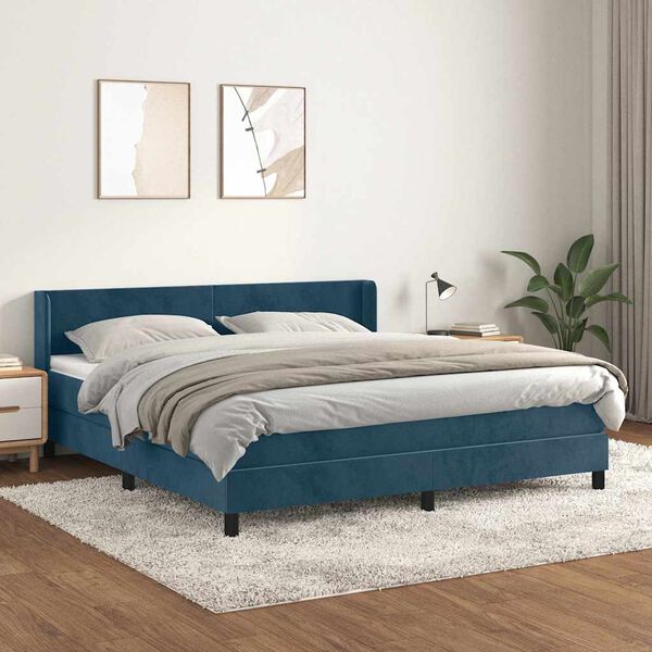 vidaXL Cama box spring con colch&oacute;n terciopelo azul oscuro 160x200 cm