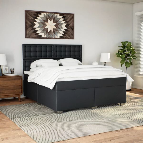 vidaXL Cama box spring con colch&oacute;n cuero sint&eacute;tico negro 180x200 cm