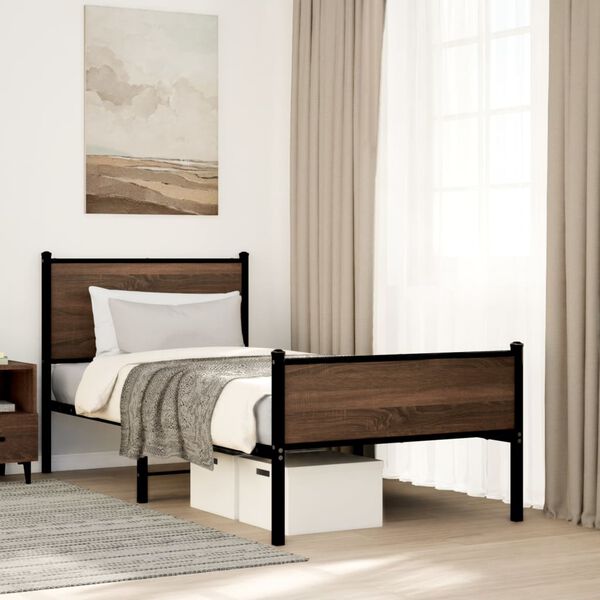 vidaXL Estructura de cama sin colchón metal marrón roble 90x190 cm