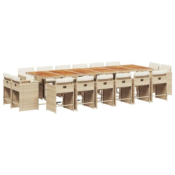 vidaXL Set comedor de jard&iacute;n 17 pzas con cojines rat&aacute;n sint&eacute;tico beige