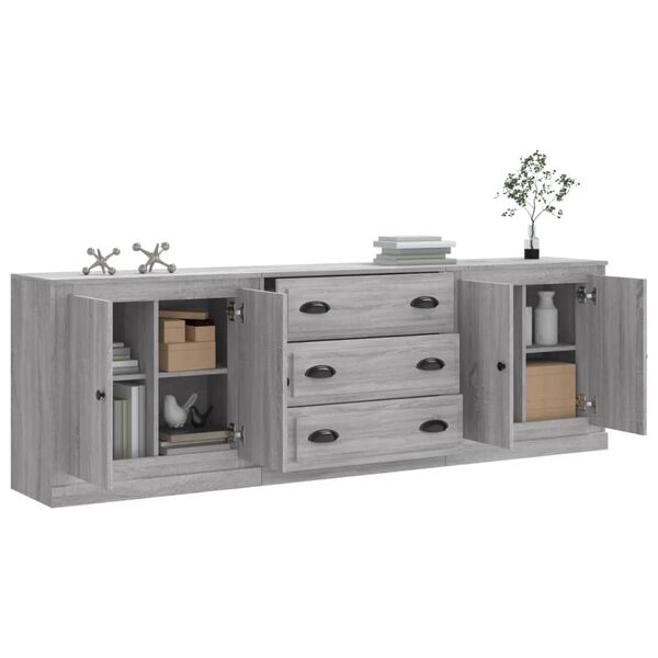 vidaXL Aparadores 3 piezas madera contrachapada gris Sonoma