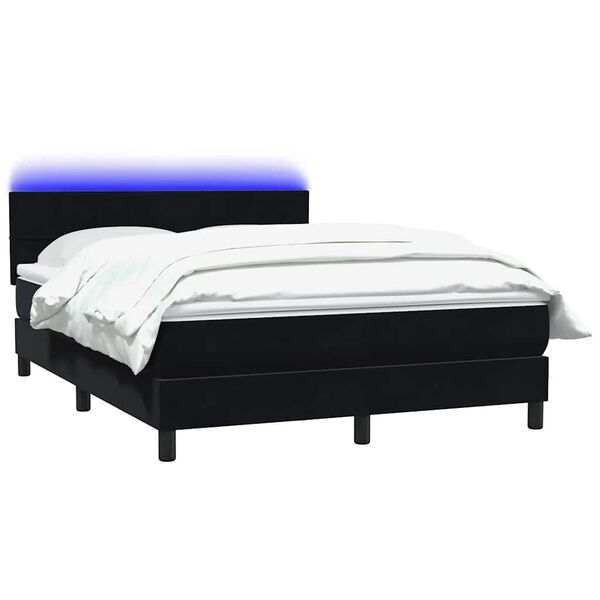 vidaXL Cama box spring con colch&oacute;n y LED terciopelo negro 160x210 cm