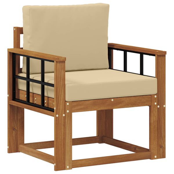 vidaXL Sof&aacute; de exterior Madera de Acacia S&oacute;lida y Poli&eacute;ster Natural