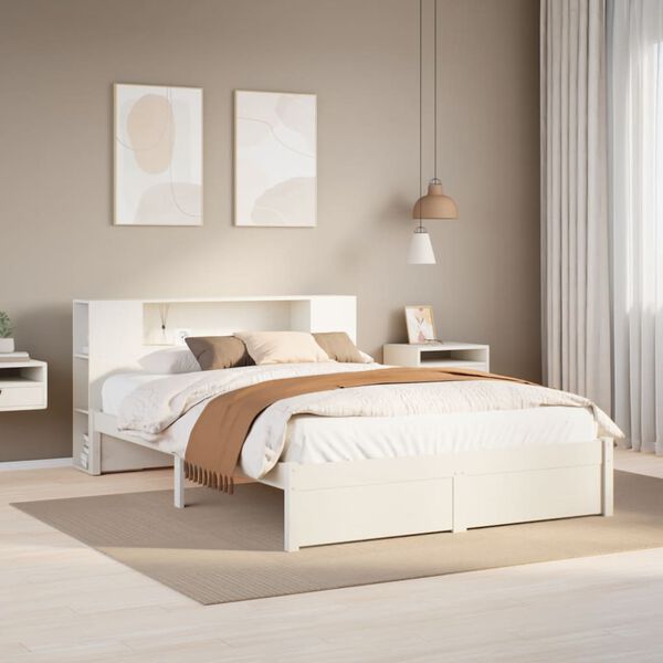 vidaXL Cama con estanter&iacute;a sin colch&oacute;n madera maciza blanca 150x200 cm