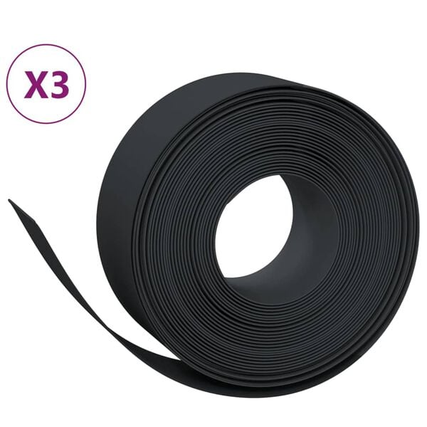 vidaXL Borduras de jardín 3 uds polietileno negro 10 m 20 cm