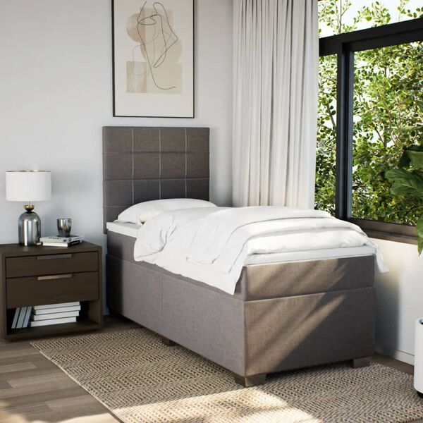 vidaXL Cama box spring con colch&oacute;n tela gris taupe 90x190 cm