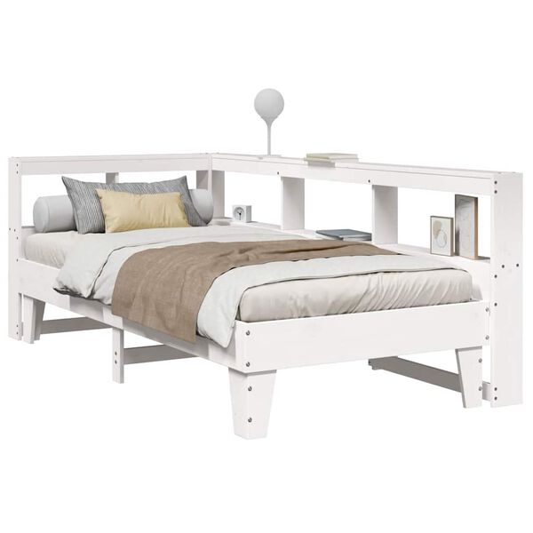 vidaXL Cama con estanter&iacute;a sin colch&oacute;n madera maciza blanca 75x190 cm