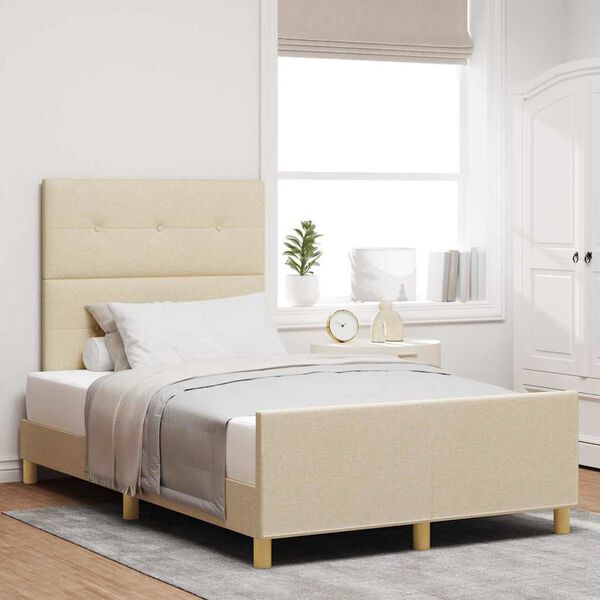 vidaXL Estructura de cama con cabecera Crema 120 x 190 cm tela