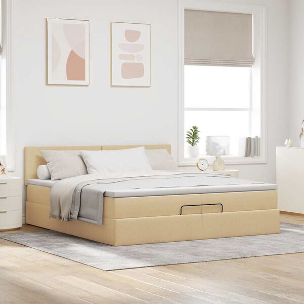 vidaXL Estructura de cama otomana con colch&oacute;n color crema 200x200 cm