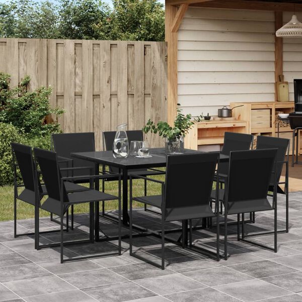 vidaXL Juego de comedor para jardín 9 piezas textilene negro