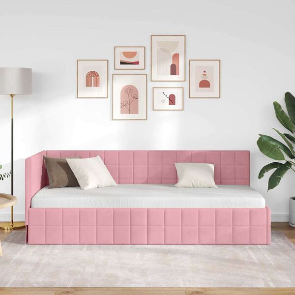 vidaXL Estructura de cama en esquina Rosa 80 cm x 200 cm Terciopelo