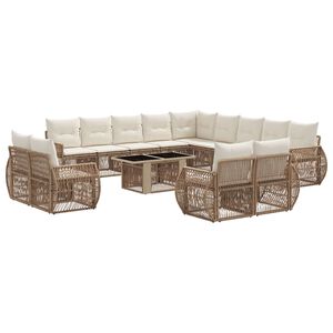 vidaXL Conjunto de sof&aacute;s de jard&iacute;n 14 uds. Beige y blanco crema