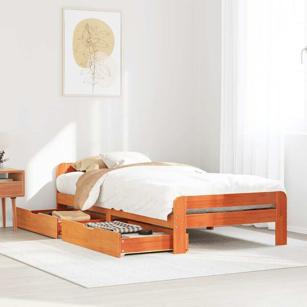 vidaXL Estructura de cama sin colch&oacute;n madera maciza marr&oacute;n 75x190 cm