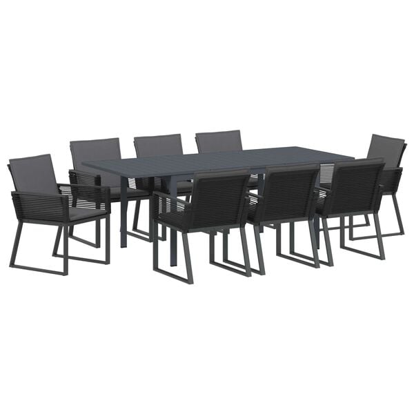 vidaXL Conjunto de Comedor de Jard&iacute;n 9 pcs Negro rat&aacute;n sint&eacute;tico
