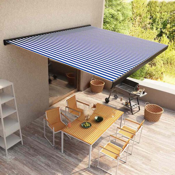 vidaXL Toldo de carrete motorizado azul y blanco 500x300 cm