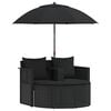vidaXL Cama de jard&iacute;n con sombrilla rat&aacute;n sint&eacute;tico negro