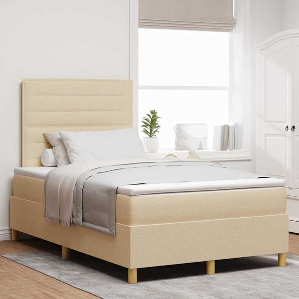 vidaXL Cama tipo Box Spring con colch&oacute;n Crema 120 x 200 cm tela