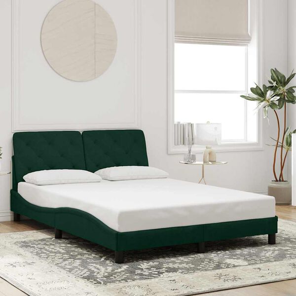 vidaXL Estructura de cama con LED sin colch&oacute;n terciopelo verde oscuro 120x200 cm