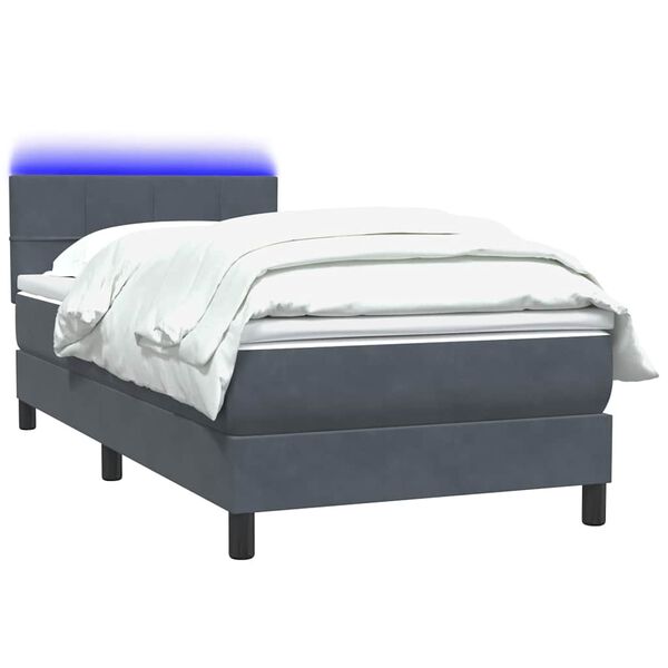 vidaXL Cama box spring con colch&oacute;n y LED terciopelo gris oscuro 80x220 cm