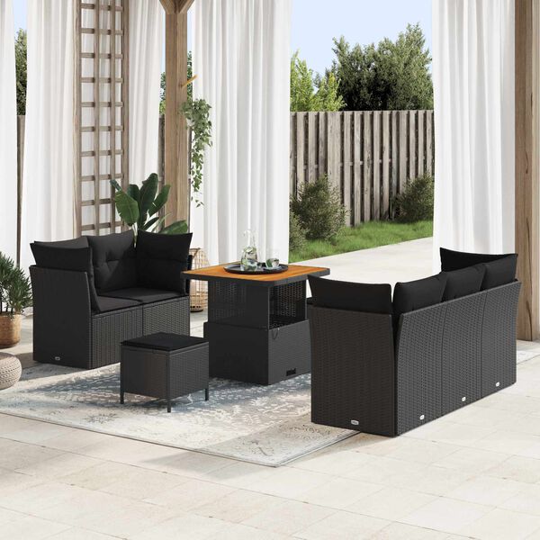 vidaXL Conjunto de sof&aacute; de jard&iacute;n con coj&iacute;n 8 pcs Negro